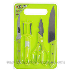 Кухонный набор 5 предметов: нож кухонный 95мм; нож кухонный 155мм; ножницы кухонные 20,5х7,5х1,3см, с