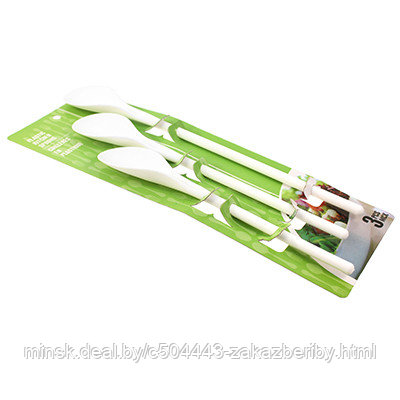 Ложка кухонная пластмассовая 3 шт: 14см; 28см; 33см, белый, на картоне (Китай)