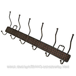 Вешалка-планка металлическая, окрашенная, 6 двухрожковых крючков, 49см, коричневый, вставка - искусственный