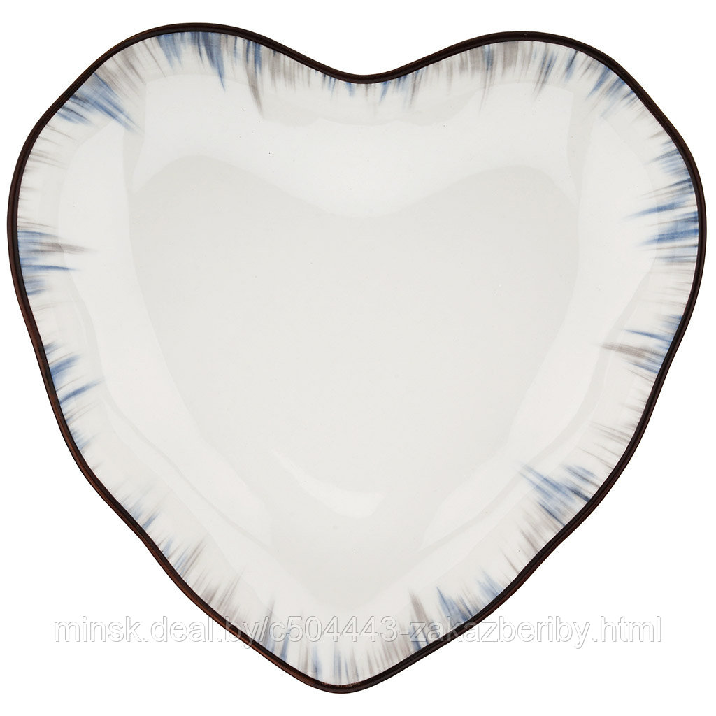 "Полярные зори" Блюдо фарфоровое 210х203х38мм, форма "сердце" с деколью, волнистый край, отводка (Китай)