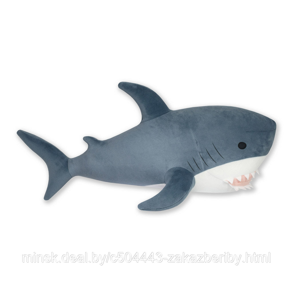 Антистрессовая игрушка "Акула" 51х23х22см, велюр, наполнитель - гранулы вспененного полистирола, серый