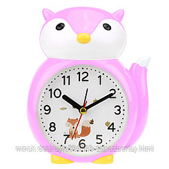 Часы-будильник "Лиса" 12х15х5,5см, мягкий ход, циферблат белый с деколью, пластм. розовый (Китай)