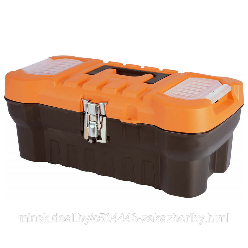 "Expert" Контейнер-ящик для инструментов пластмассовый 41х21х17,5см, металлический замок, черный/оранжевый