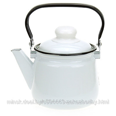 Чайник эмалированный 1,5л, д14см, h12см, металлическая крышка с пластмассовой ручкой-кнопкой, подвижная