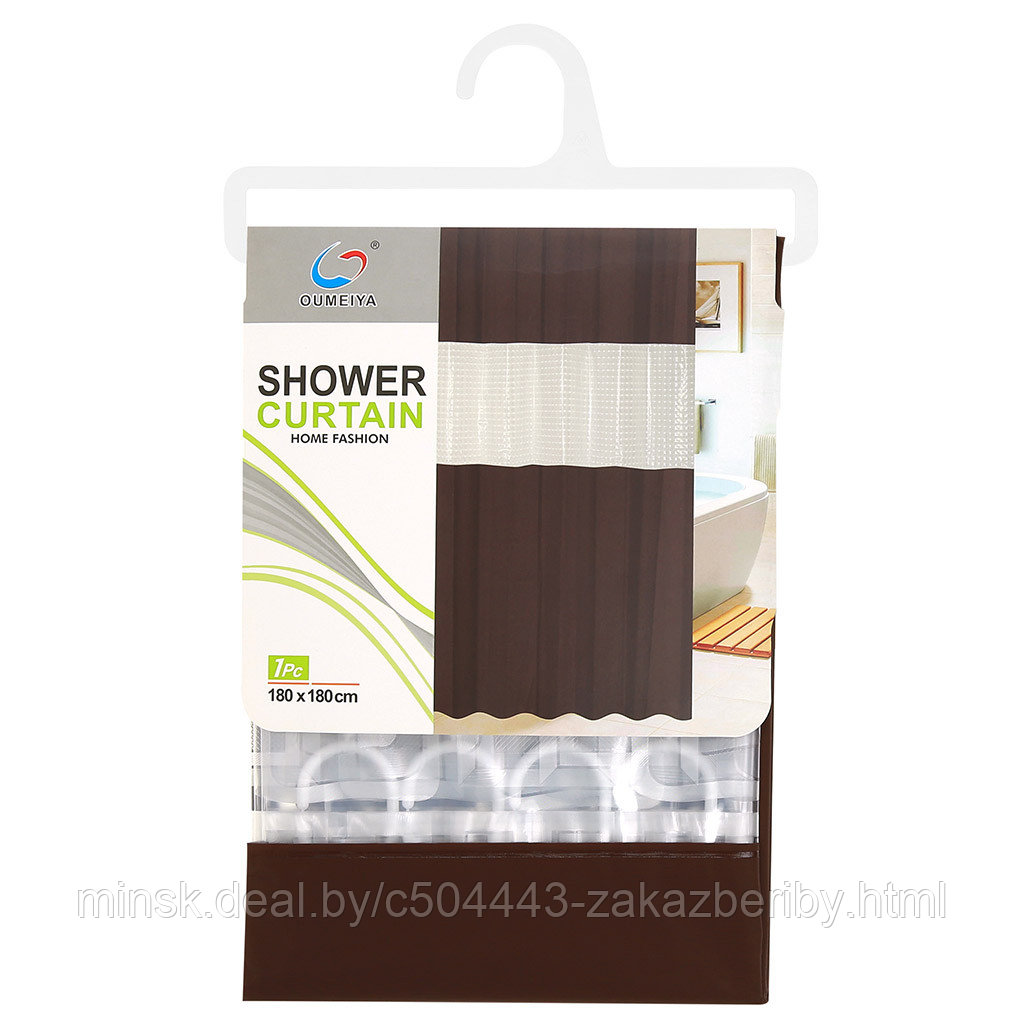Штора для ванной EVA 180х180см "ЗD окно" коричневый, 12 колец, в пакете (Китай)