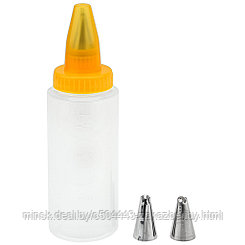 Кондитерский шприц-бутылка пластмассовый "Десерт" 200мл 13,7х5х5см, насадка нерж. для крема - 3 штуки, с
