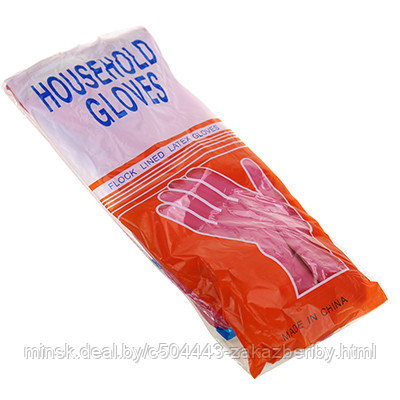 Перчатки хозяйственные, латексные, размер XL "Хозяюшка" с х/б напылением, 75гр, цвет розовый, в пакете (Китай)