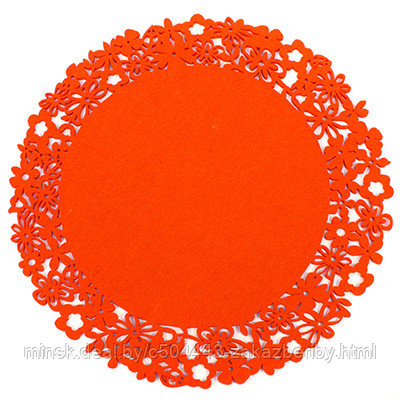 Салфетка под горячее (сервировочная) "Цветочный кант" д38см фетр, цвет - оранжевый (Китай)