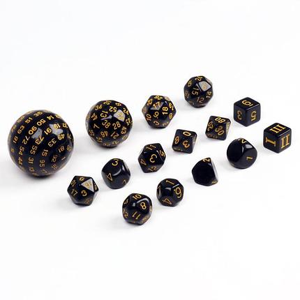 Набор кубиков для ролевых игр 15 шт., черный с желтыми цифрами, фото 2