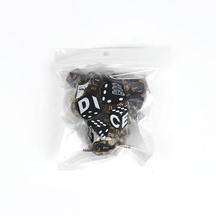 Набор кубиков для ролевых игр 15 шт., черный с желтыми цифрами, фото 2