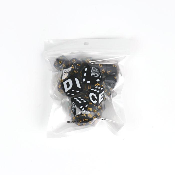 Набор кубиков для ролевых игр 15 шт., черный с желтыми цифрами - фото 2 - id-p223669358