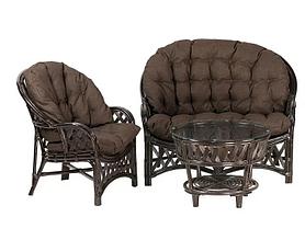 IND Комплект Черчиль диван кресло и столик темно-коричневый темные подушки