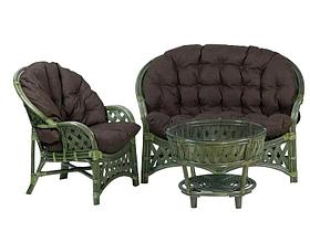 IND Комплект Черчиль диван кресло и столик олива темные подушки