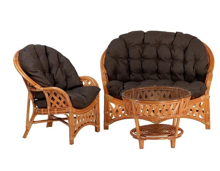 IND Комплект Черчиль диван кресло и столик коньяк темные подушки - фото 1 - id-p223669949