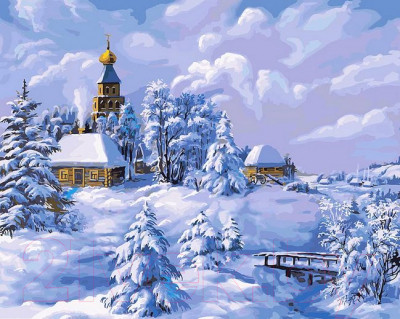Картина по номерам БЕЛОСНЕЖКА Зима в деревне / 137-AB - фото 1 - id-p223676349