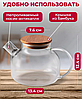 Чайник заварочный стеклянный 1000 мл с ситечком и крышкой (Термостойкость от -20°C до + 150°C), фото 3