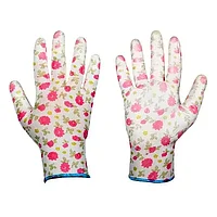 Перчатки защитные для рук PURE PRETTY с полиуретановым покрытием, цветочный узор, размер 8