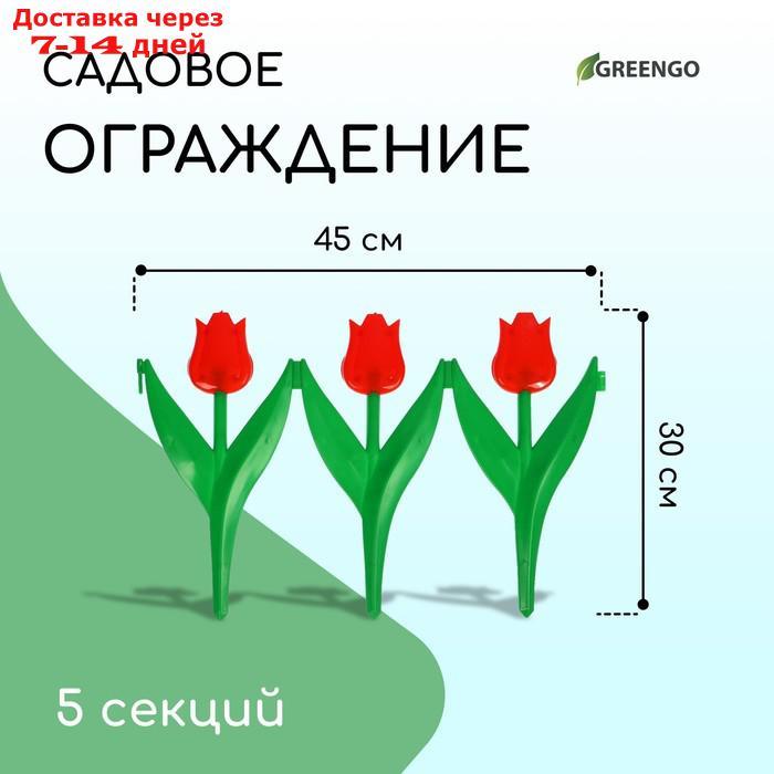 Ограждение декоративное, 30 × 225 см, 5 секций, пластик, красный цветок, "Тюльпан" - фото 1 - id-p223648694