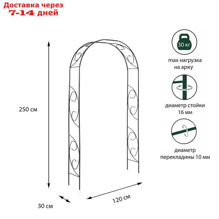 Арка садовая, разборная, 250 × 120 × 30 см, металл, зелёная, "Узор-1" - фото 1 - id-p223648879