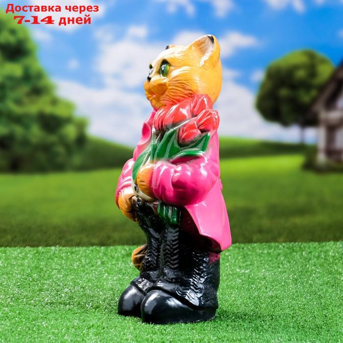 Садовая фигура "Кот большой с тюльпанами" малиновый 40см - фото 2 - id-p223665249