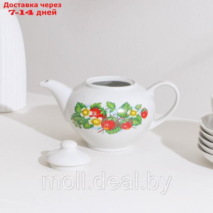 Сервиз чайный "Цветущая земляника", 14 предметов: чайник, сахарница, 6 чайных пар, фарфор - фото 4 - id-p223667616