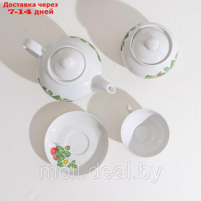 Сервиз чайный "Цветущая земляника", 14 предметов: чайник, сахарница, 6 чайных пар, фарфор - фото 9 - id-p223667616