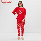 Комплект женский домашний (джемпер, брюки) Новый год, цвет красный, размер 52
