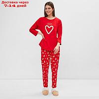 Комплект женский домашний (джемпер, брюки) Новый год, цвет красный, размер 52