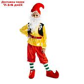 Карнавальный костюм "Гном", колпак,борода, рубашка, пояс,штаны, башмаки, р.34, рост 134