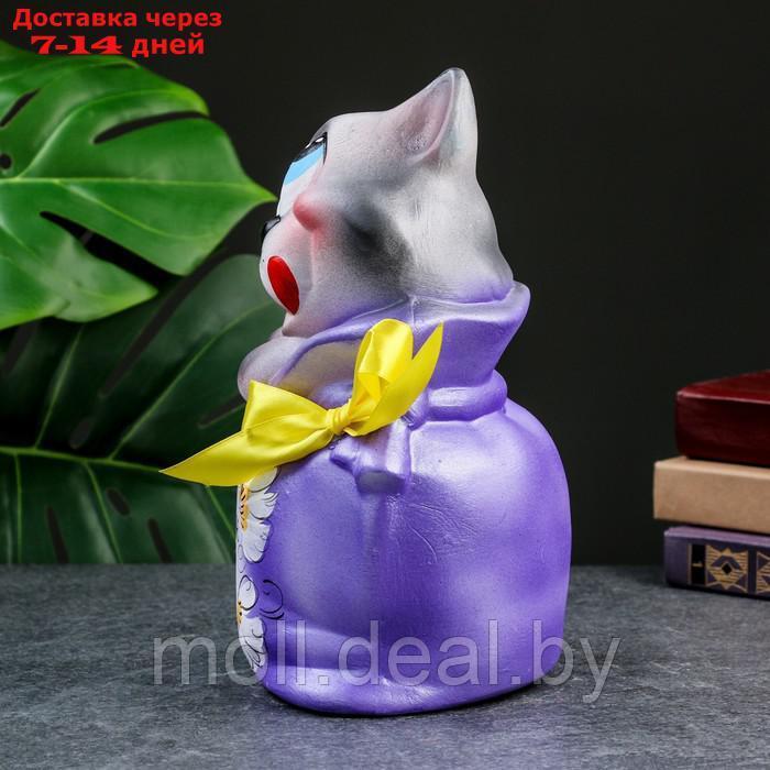 Копилка "Кот в мешке - Я не подарок, я сюрприз" серый с фиолетовым, 22см - фото 2 - id-p223663446