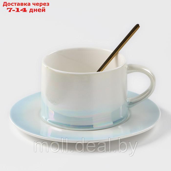 Чайная пара керамическая "Нежность", 3 предмета: кружка 250 мл, блюдце d=15,5 см, ложка h=13 см - фото 1 - id-p223668104