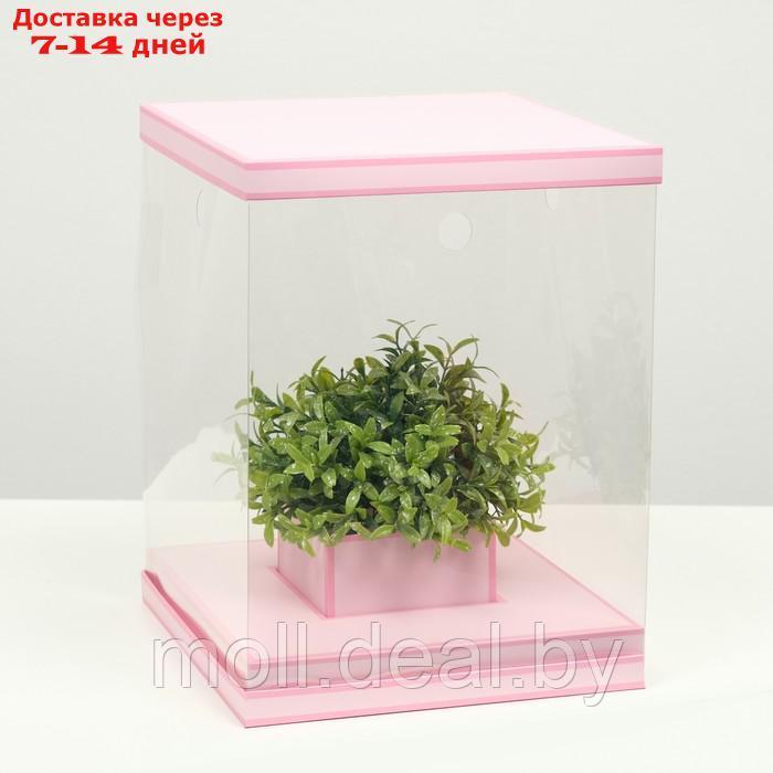 Коробка для цветов с вазой и PVC окнами складная, розовый, 23 х 30 х 23 см - фото 1 - id-p223648651