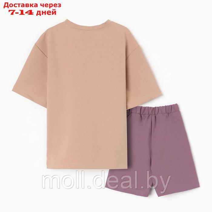 Костюм для девочки (футболка, шорты) MINAKU цвет бежевый/ пыльно-сиреневый, рост 140 см - фото 6 - id-p223665032