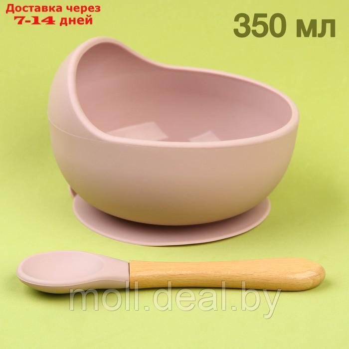 Набор для кормления: нагрудник, миска на присоске, ложка, цвет розовый - фото 3 - id-p223665328