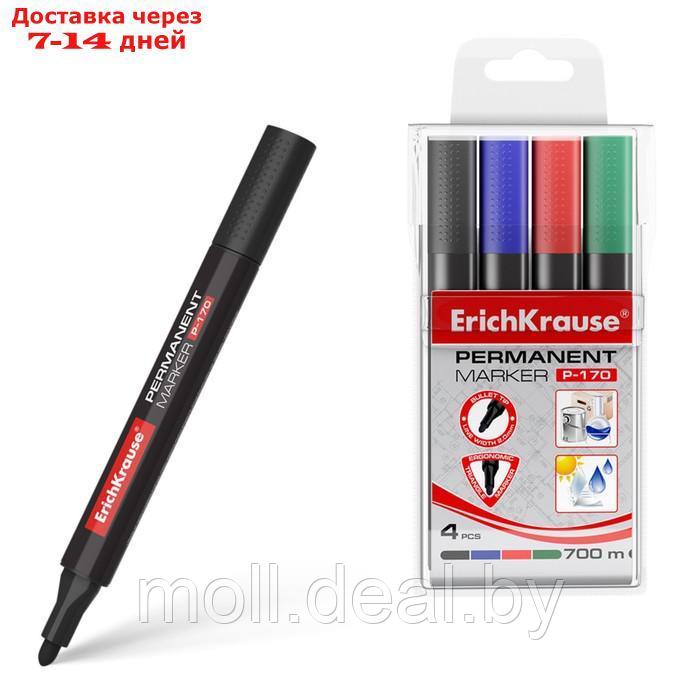 Набор маркеров перманентных ErichKrause P-170, 4 штуки, 2.0 мм, чернила на спиртовой основе, чёрный, синий, - фото 1 - id-p223653817