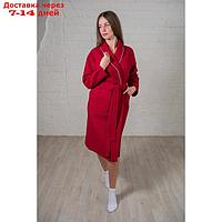 Халат женский, шалька+кант, размер 50, цвет бордовый, вафля