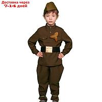 Карнавальный костюм "Солдатик в галифе", гимнастёрка, ремень, брюки, пилотка, р. 32-34, рост 128-134 см