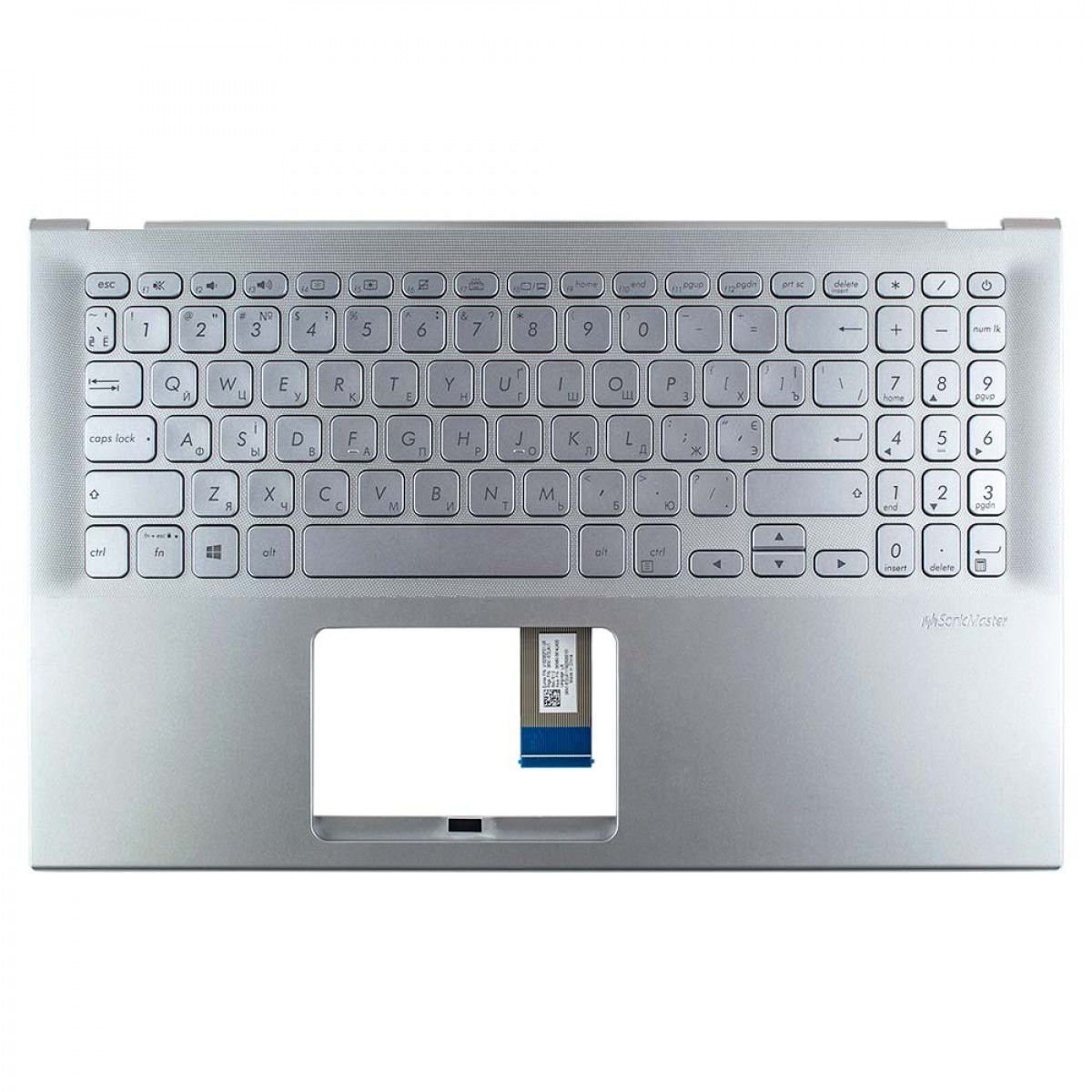Верхняя часть корпуса (Palmrest) Asus VivoBook X512, с клавиатурой, с подсветкой, серебристый, RU