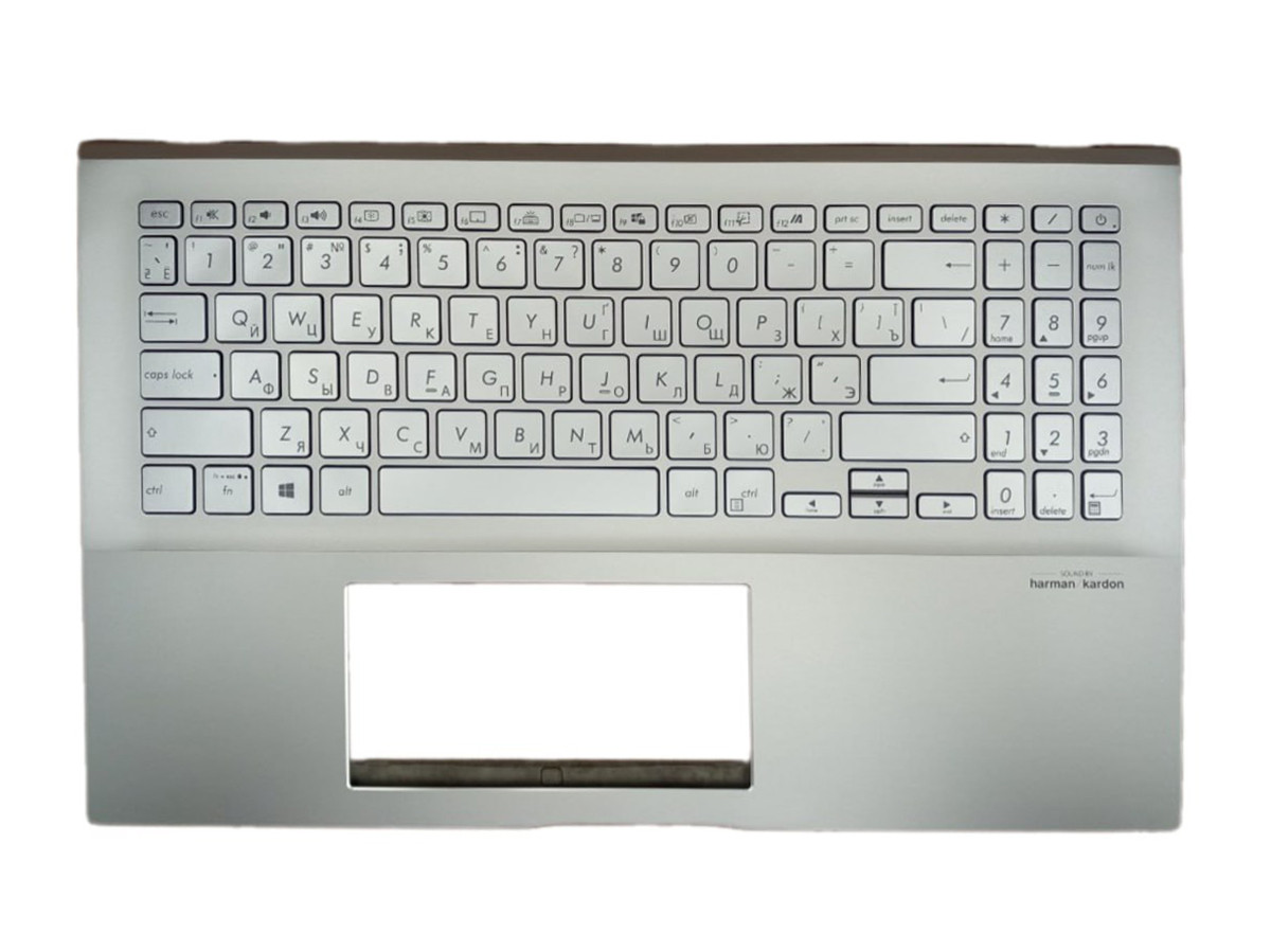 Верхняя часть корпуса (Palmrest) Asus VivoBook S531F, X531F, с клавиатурой, с подсветкой, серебристый, RU
