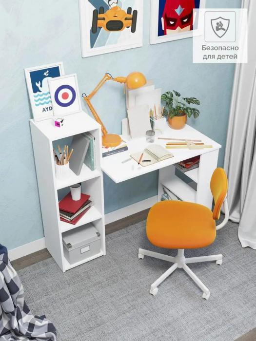 Письменный стол для школьника ребенка мебель с полками детский учебный белый современный со стеллажом из ДСП - фото 3 - id-p223771178