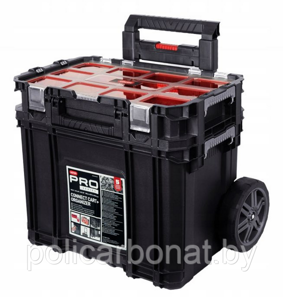 Набор ящиков для инструментов на колесах Keter Connect Cart + organizer set 58,8L, чёрный/красный - фото 1 - id-p223772711