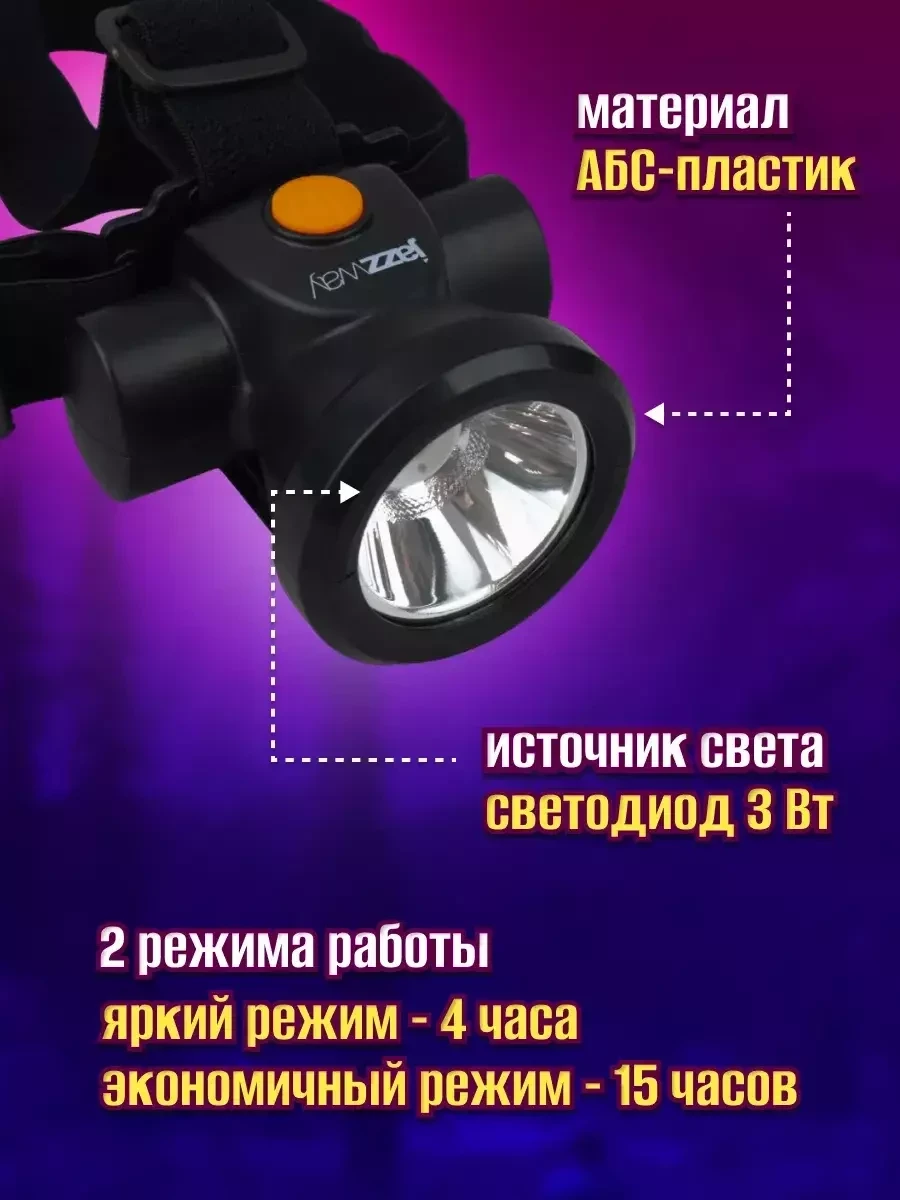 Фонарь налобный Jazzway светодиодный аккумуляторный мощный 200м LED - фото 2 - id-p223773070