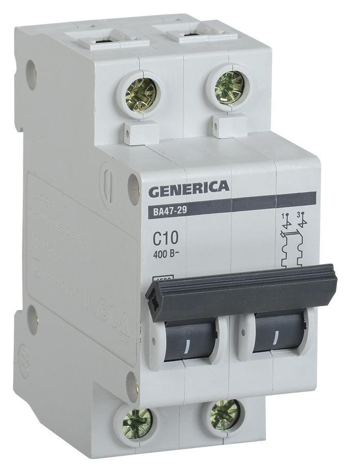 Выключатель автоматический IEK Generica MVA25-2-010-C 10A тип C 4.5kA 2П 400В 2мод серый (упак.:1шт) - фото 1 - id-p223775874