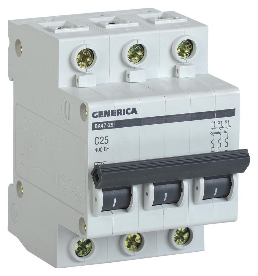 Выключатель автоматический IEK Generica MVA25-3-025-C 25A тип C 4.5kA 3П 400В 3мод серый (упак.:1шт) - фото 1 - id-p223775876
