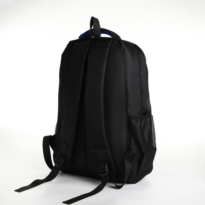 Рюкзак молодёжный из текстиля на молнии, 4 кармана, цвет чёрный/синий - фото 2 - id-p223793144