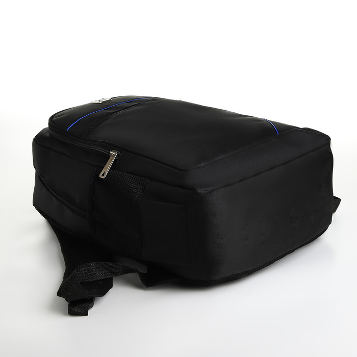 Рюкзак молодёжный из текстиля на молнии, 4 кармана, цвет чёрный/синий - фото 3 - id-p223793144