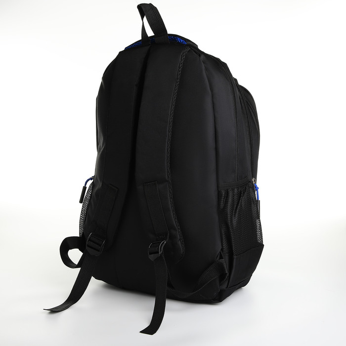 Рюкзак молодёжный из текстиля на молнии, 4 кармана, цвет чёрный/синий - фото 2 - id-p223793147