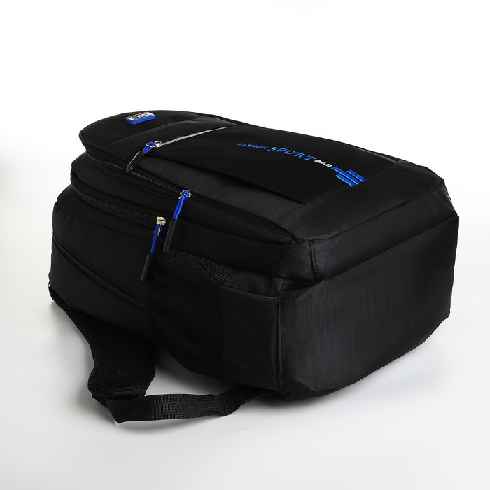 Рюкзак молодёжный из текстиля на молнии, 4 кармана, цвет чёрный/синий - фото 3 - id-p223793147
