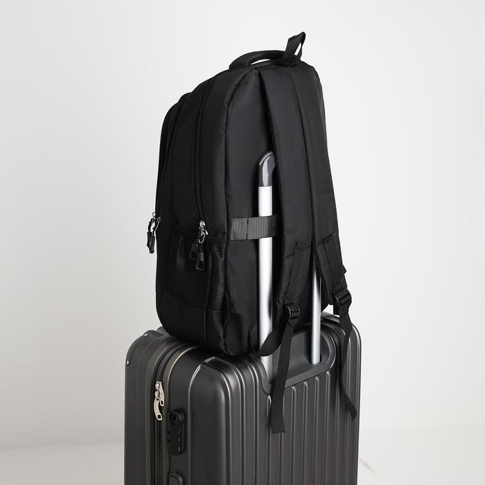 Рюкзак молодёжный из текстиля на молнии, 4 кармана, цвет чёрный - фото 5 - id-p223793153
