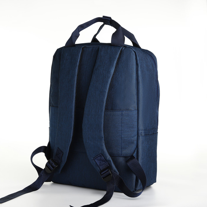 Рюкзак-сумка из текстиля на молнии, 3 кармана, отдел для ноутбука, цвет синий - фото 2 - id-p223793156